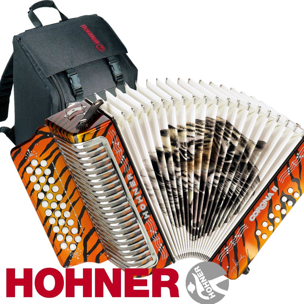 Hohner Button Accordion Corona II Los Tigres, GCF, Orange with Gig Bag